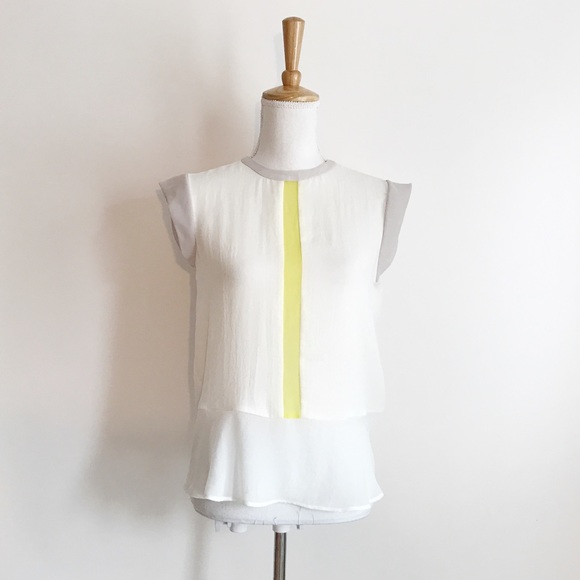 Zara Tops - NWT Zara White and Yellow Zip up Blouse Size Small